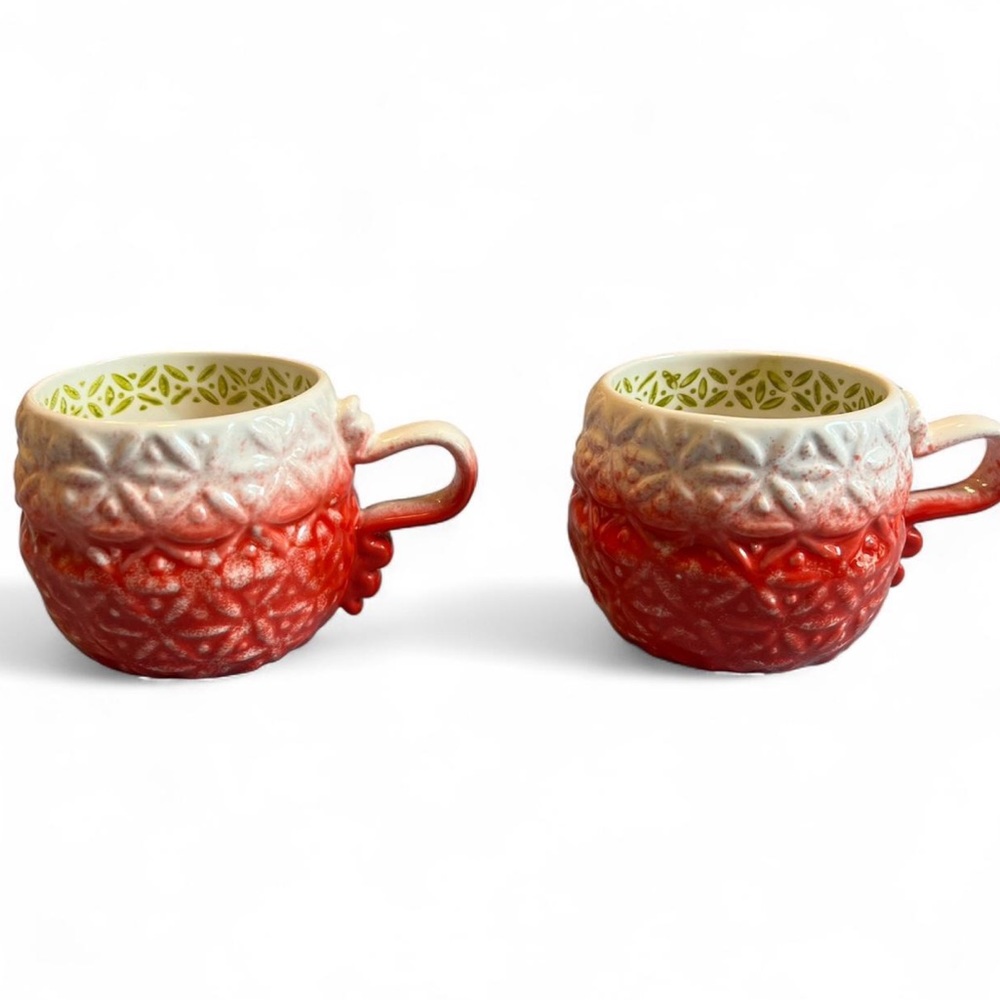 💥SALE! Anthropologie Red and Cream Drinkware Set with Intricate Patterns